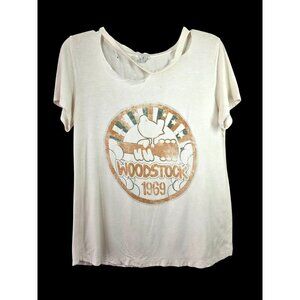 Woodstock 1969 Replicated Ripped Graphic T-Shirt Unisex Sz S Crew Neck Short Slv